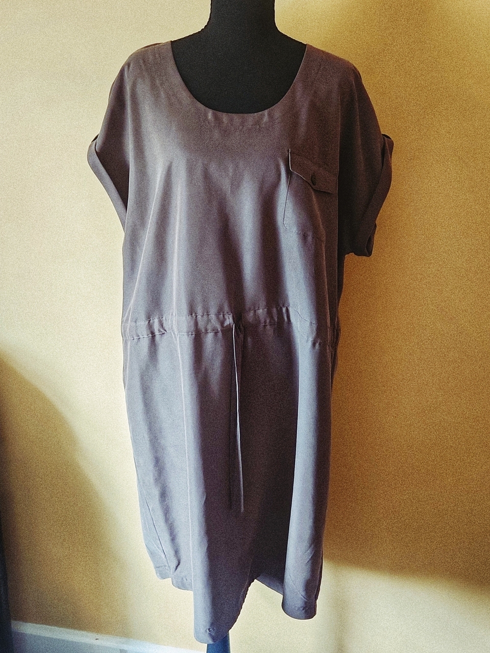 Relativity Brown Midi Dress with Pocket And Drawstring
